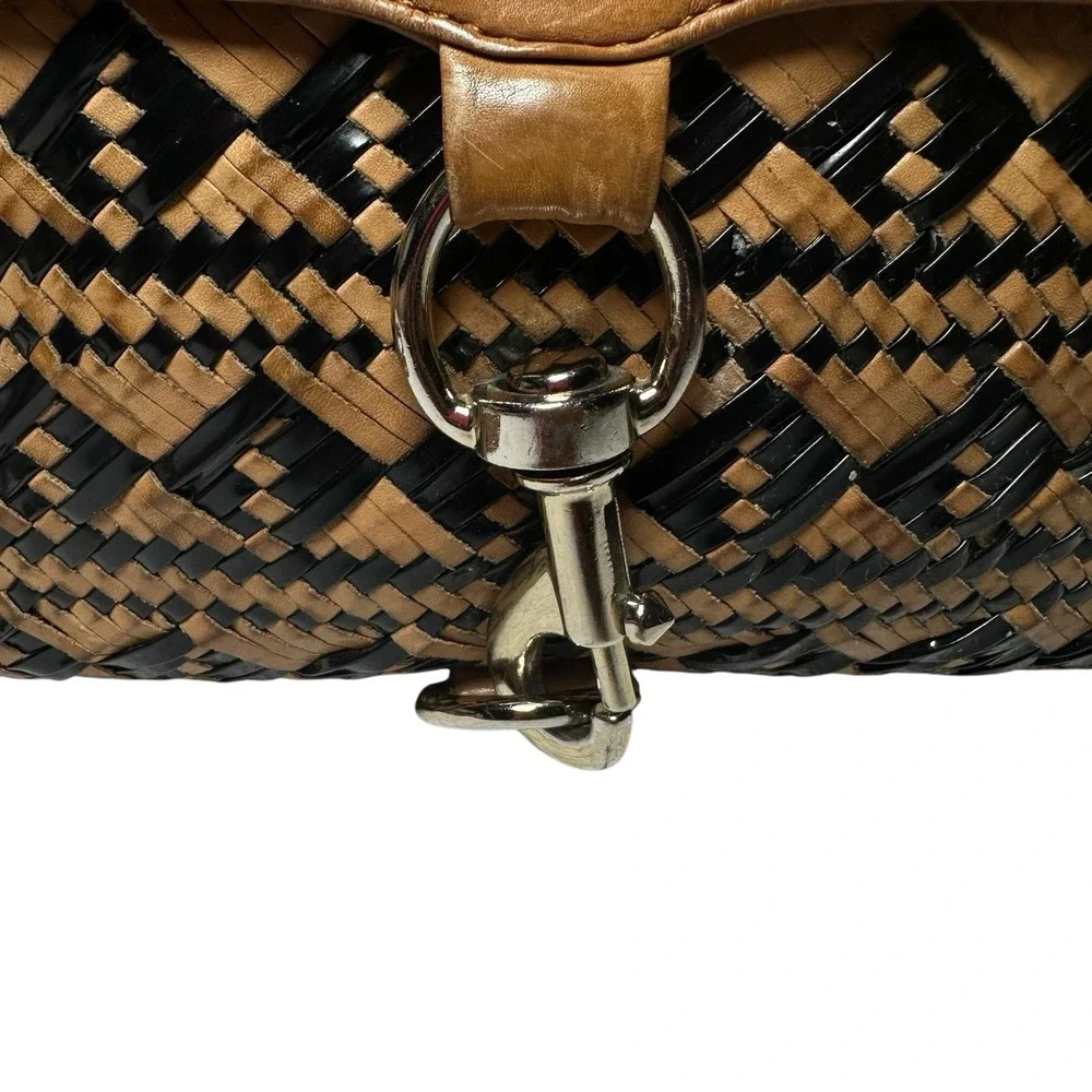 Rebecca Minkoff MAC Woven‎ Leather Crossbody Tan Black Chain Strap Shoulder Bag